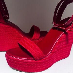 Elegant Red Wedge Sandals